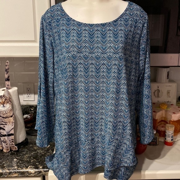 j womens Roz & Ali casual stretch long flared sleeve turquoise plus size top 1X - Picture 1 of 3